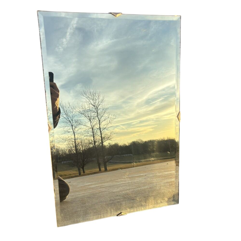 VTG Frameless Beveled Wall Mirror 24” X 16” Industrial Modern MCM Chrome Clips